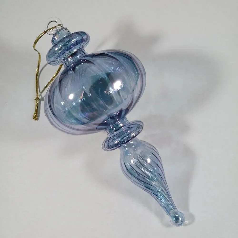 Vintage Blown Swirl Bubble Glass Blue Green Christmas Tree Ornament
